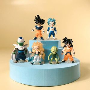 Bandai | 6Pcs/Set Cartoon Anime Dragon Ball Q Version Goku Vegeta Frieza Super Saiyan Action Figures Model Toys Dolls Children Birthday G