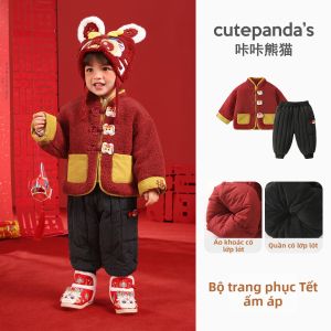 CUTEPANDAS | Bộ Quần Áo Bé Trai Đỏ Ấm Áp