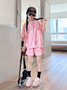 Girls Sportswear Summer Outfit Short Sleeve Casual Two-Piece Set Cotton Blend Fabric Korean Style Childrens Clothing