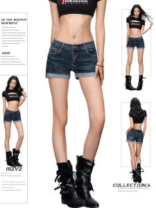 MZVZ | American Spicy Girl Roll-Up Hem Low Rise Super Short Denim Shorts