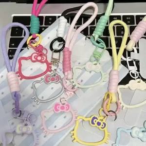 Sanrio | Ốp Điện Thoại Hello Kitty Dễ Thương Thời Trang Kèm Dây Đeo Tay Móc Khóa Charm Đa Năng Dây Đeo Chống Mất Cho Phụ Kiện Điện Thoại