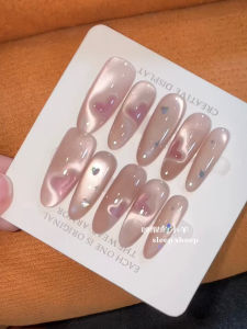 Handmade Heart Shaped Ice Cream Nail Art Long Wearing False Nails Glowing Flash Gentle Nude Color White Enhancing Cat Eye Nail Stickers