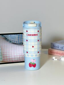 Cute Large Capacity Insulated Water Bottle for Women with Straw Tea Water Separation Beverage Container Stainless Steel Cup