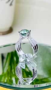 Nhẫn bạc nữ xi bạch kim kiểu 6 chấu 10mm Nhẫn kim cương nhân tạo Moissanite Mỹ D/FL kiểm định GRA màu trắng bạc mạ vàng trắng dẹp Nhẫn nữ bạc đính đá moissanite màu xanh thiết kế thanh lịch và đẳng cấp - KIM LỘC PHÁT NK6C10L