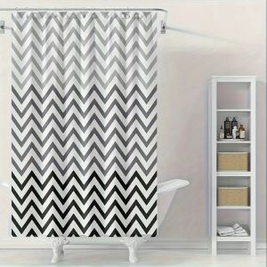 Black and white wave line bathroom curtain Minimalist design bathroom dry and wet separation PEVA waterproof material