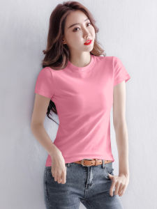 Pink Half High Collar Short Sleeve Pure Cotton T-Shirt Womens Summer Slim Fit Korean Style Top Half Sleeve Shirt