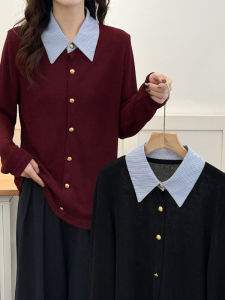 เสื้อคาร์ดิแกนถักคอโปโลแขนยาวสไตล์เกาหลีสำหรับผู้หญิงไซส์ใหญ่ ทรงหลวม ปกติ ฤดูใบไม้ผลิ 2025 ผ้าโพลีเอสเตอร์