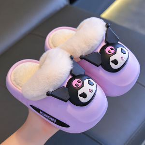 Sanrio Winter Kids Cotton Slippers Boys and Girls Warm with Velvet Matching Eva Shit Feeling Clow M Cotton Slippers