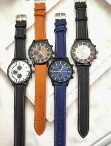 【Malaysia Ready Stock】New Fashion Large Dial Mens Watch Quartz Watch 10 piece quartz watch set round zinc alloy case PU belt available in multiple colors equipped with button battery casual watchIdeal gift for boyfriend/father/lover