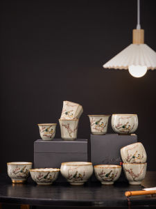 แก้วดื่มชาแบบสี่เหลี่ยมสไตล์โบราณ แก้วดื่มชาแบบโบราณหยวนซีอู พิมพ์ลายมังกรต้นฤดูใบไม้ผลิ ชุดเครื่องดื่มชาสำหรับบ้าน