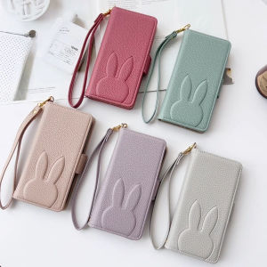 Cute 3D Rabbit Flower Leather Phone Wallet Case Book For iPhone 16 15 14 Plus 13 12 11 Pro Max XS X SE 16e Card Slot Flip Cover