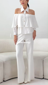 Atasan Blouse Wanita Cotton Spring Layer Kancing Gold Feminin Kasual Pesta