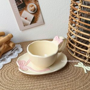 Ceramic Bow Coffee Cup and Saucer Set for Gift
