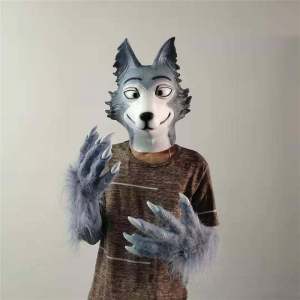 Beastars Regsy Big Gray Wolf Head Cover Wolf Tail Jack Wolfskin Latex Mask Cospaly Anime Props
