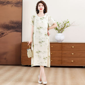 Temperamental Mother Classy Exquisite Dress National Style Loose Long Dress Floral Western Style New Chinese Style Improved Cheongsam and Dress
