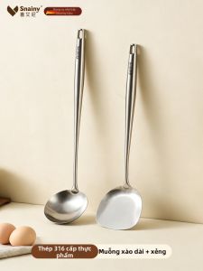 Snainy | Dao Lật Bếp Dài Chất Lượng Thực Phẩm cho Xào 316 Thép Không Gỉ