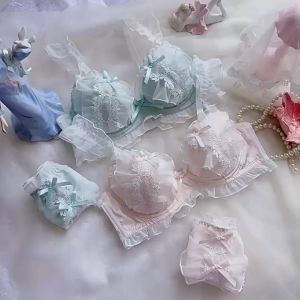 『Ship from MY』Japanese Plus Size Push Up Bra Fresh Cute Lolita Floral Lace Ribbon Bow 大码内衣 70B 75B 75A 75B 80C 85C 90C