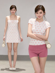OIOI ESSE | Đầm Dây A-Line Ôm Ngắn Tay Hình Tim Từ Sợi Ramie