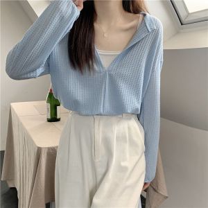 IELGY เสื้อยืดแขนยาวผู้หญิงเสื้อนอกสไตล์เกาหลีเสื้อยาวปิดถึงก้นเสื้อเอวลอยเก๋ไก๋ไม่ซ้ำใคร