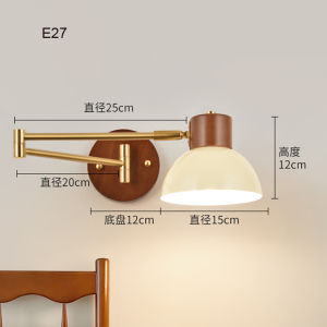 Reversible Angle Retro Walnut Color Solid Wood Wall Light Bedroom Dining Room Universal Swing Wall Light E27 Reading Work Light
