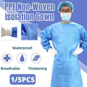 1/5PCS PPE Non-Woven Isolation Gown Disposable Thickened Protective Work Clothes Waterproof Gown Suit