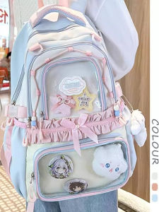 OUDENGPAI | Blue High Capacity School Bag For Junior High Girls Double Shoulder Pain Bag Japanese Style Backpack Large Capacity Shoulder Bag