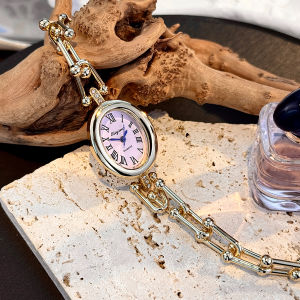 Chic Oval Mini-Bathtub Inspired Watch with Decorative Chain Band