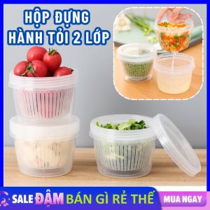 Hộp Đựng Bảo Quản Hành Tỏi 2 Lớp Bằng Nhựa Có Lỗ Thoát Nước Và Nắp Kín Tránh Mùi Tiện Lợi - Hộp Bảo Quản Hành Tỏi Trong Tủ Lạnh  Lớp Giúp Ráo Nước Giữ Thực Phẩm Luôn Tươi - Hộp Nhựa 2 Lớp Đa Năng
