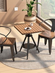 Outdoor Adjustable Anti-Corrosion Waterproof and Sun Protection Outdoor Milk Tea Shop Balcony For Home Outdoor Garden Plastic Wood Table and Chair Combination