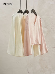 PAFUQI | Áo Blouse Nữ Kiểu Trung Quốc Mới Cổ V In Hình