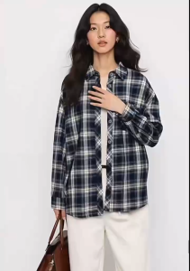 เสื้อเชิ้ต แขนยาว ลายสก็อต สำหรับผู้หญิง ทรงหลวม เสื้อเชิ้ตลำลอง สีเทาเข้มและสีน้ำตาล ไซส์ L-2XL 🚚พร้อมจัดส่ง🚚