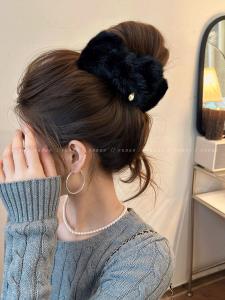 Korean Style Furry Butterfly Knot Hair Clip Womens Back of Head High-End Feeling 2024 New Model Hair Clip Hair Accessories