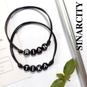 Sinarcity Gelang Nama Huruf Bulat Tali Korea Waterproof | Harga Per 1 pcs | Gelang Nama Custom Huruf Bulat Pipih |Gelang Persahabatan| Aksesoris | Gelang Nama Custom  I Gelang aesthetic I Gelang Tali I Gelang estetik I COD I Gelang Custom I Gelang murah I
