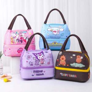 Large Capacity Double Layer Student Lunch Box Bag Insulated Waterproof Cartoon Bento Bag Cute Childrens Outdoor Storage Bag