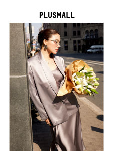 Glossy Luxury Double Breasted Peak Lapel Blazer