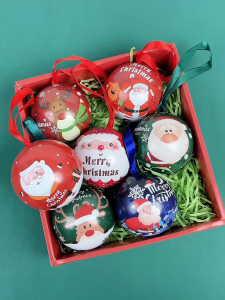 Christmas Tinplate Candy Ball Box – Hanging Xmas Tree Ornaments Gift Box for Cookies Chocolates & Treats Holiday Gifts