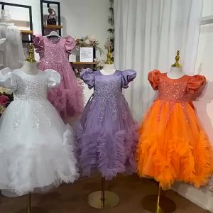 Girls elegant dresses summer girls wedding dresses sequined mesh puffy dresses birthday party dresses 4-12-year-old childrens