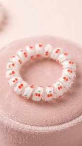 Cute Cherry Print Spiral Hair Ties Elastic Telephone Cord Hairband