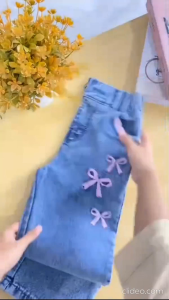 3-12tahun celana kulot bordir pita anak perempuan celana jeans anak kulot harian dan jalan jalan fashion anak model korean style