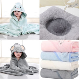 Baby hooded bath towel Cute cartoon coral velvet Soft and comfortable absorbent wrap quilt