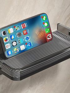 Bathroom Phone Holder Public Toilet Mobile Phone Tray Storage Bracket No Drilling Wall Mounted Shelf Plastic Stainless Steel Finish