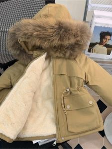 Girls Fleece Lined Cotton Jacket Parka Coat Baby Winter Clothes Korean Style Long Sleeve Pure Color Commute Friendly