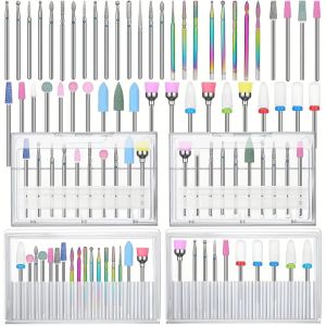 Bộ 47 Mũi Khoan Mài Móng Tay Mũi Khoan Kim Loại Cứng Gốm Kim Cương Silicon Đá Kèm Cọ Vệ Sinh Dụng Cụ Làm Móng