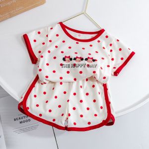 Tagkita | Cute Cartoon Polka Dot Girls Summer T-Shirt and Pants Set