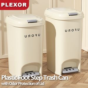 Plexor Plastic Foot Step Trash Can with Odor Protection of Lid 8L/10L/15L/20L Nordic Pedal Garbage Can with Cover Foot-on Trash Can with Lid Household Rubbish Bin for Bathroom Bedroom Powder Room Craft Room Office