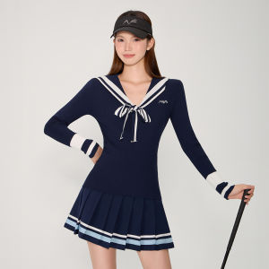 กางเกงเล่นกอล์ฟฤดูใบไม้ร่วง/ฤดูหนาวใหม่สำหรับผู้หญิง-เสื้อสเวตเตอร์แขนยาวทำจากผ้าขนสัตว์ถักอบอุ่นและสะดวกสบายยืดหยุ่นสูงการออกแบบให้เข้ากับสีได้ทันสมัยปรับปรุงบุคลิกของชุดสูทกีฬาที่มีมาตรฐานสูง