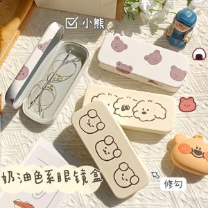 กล่องใส่แว่นสายตาแบบพกพาสำหรับผู้หญิง กล่องใส่แว่นสายตาแบบมีโครง ป้องกันการตกหล่น กล่องใส่แว่นสายตาลายการ์ตูนสำหรับคู่รัก