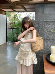 NIHAOKANONG | Áo Mid-length Không Tay Phong Cách Polka Dot Nhiều Lớp