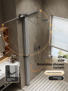 Waterproof Foldable Single-Sided Bath Curtain Moisture Proof Quick Dry Bathroom Partition Curtain Linen Material Nordic Style