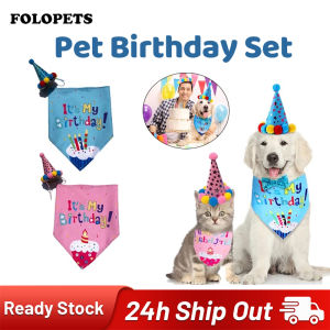 FOLOPETS Pet Happy Birthday Hat Bib Dog Cat Costume Birthday Bib Saliva Towel Dog Accessories Pet Decoration Photo Props